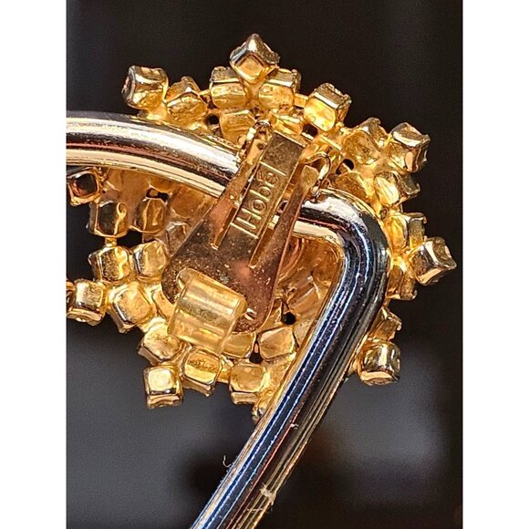 Vintage Hobe‎ Emerald Green Rhinestone Earrings Gold Tone Starburst Roller Clip - Picture 2 of 7